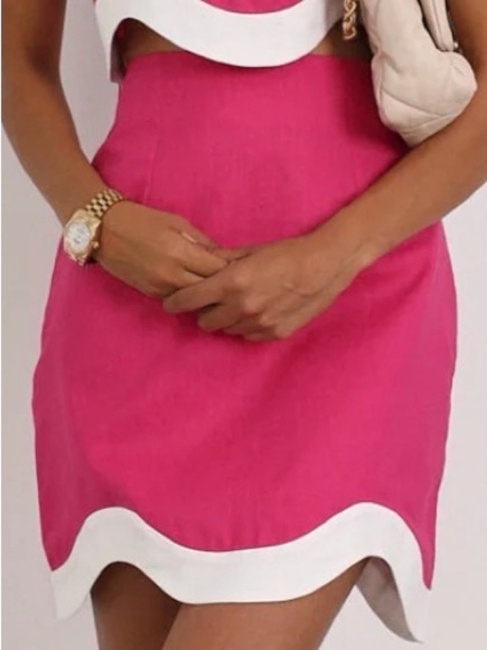 Fitted Hot Pink Mini Skirt ONLY with White Scallop Trim